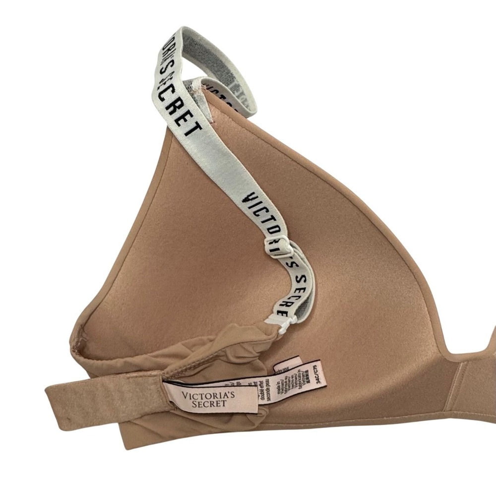 Victoria's Secret Logo Strap Wireless T-Shirt Bra Tan Nude 34C - Picture 2 of 3